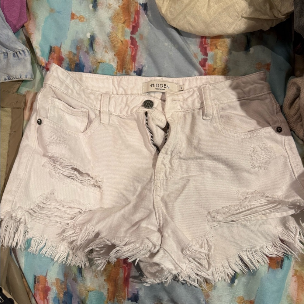 Hidden White Distressed Jean Shorts for Women